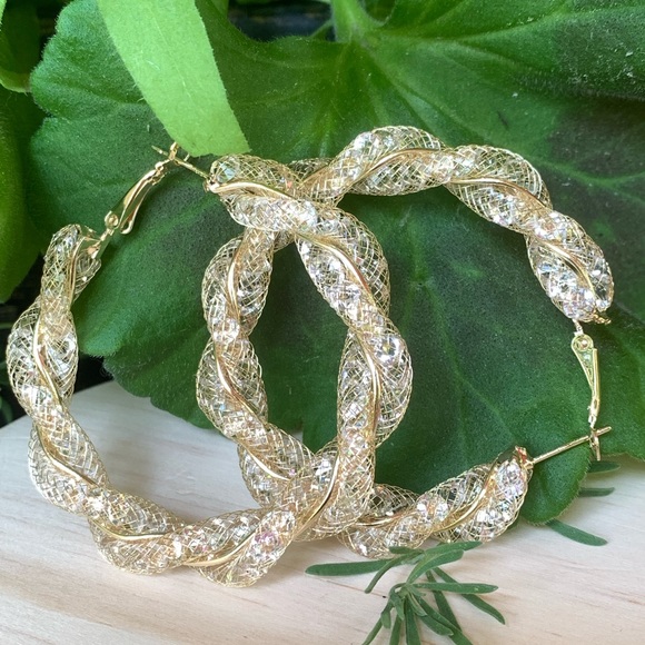 Gold CZ Hoop Earrings - Picture 5 of 7